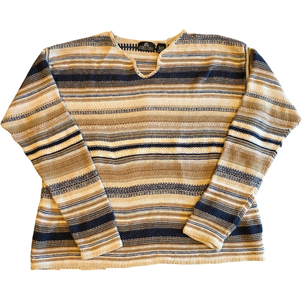 Vintage Structure Striped Knit Sweater Mens Medium Ramie Cotton 90s Grunge